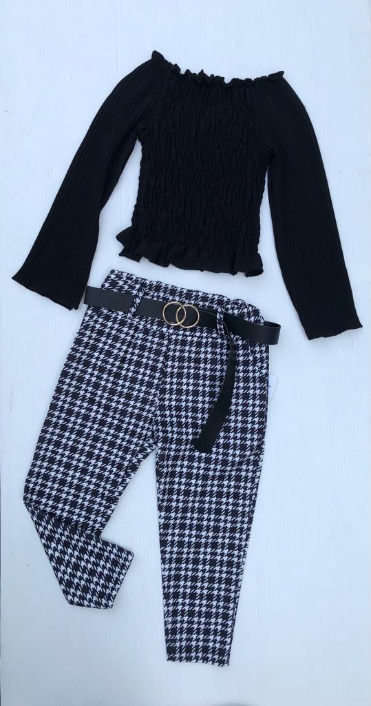 Ruched Top & Houndstooth Trousers